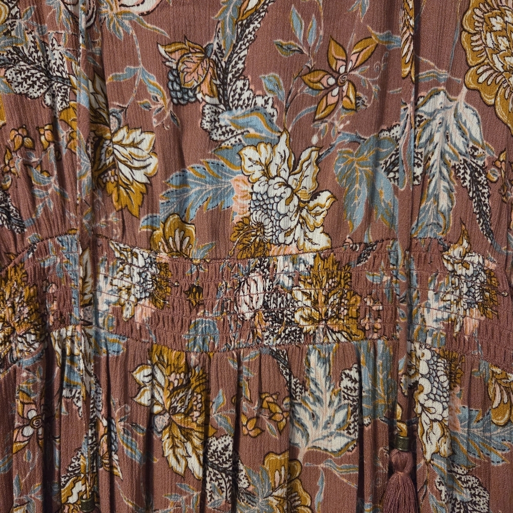 Knox Rose Womens Floral Long Dusty Rose Sleeve Bohemian Midi Dress Size Large - Picture 6 of 13